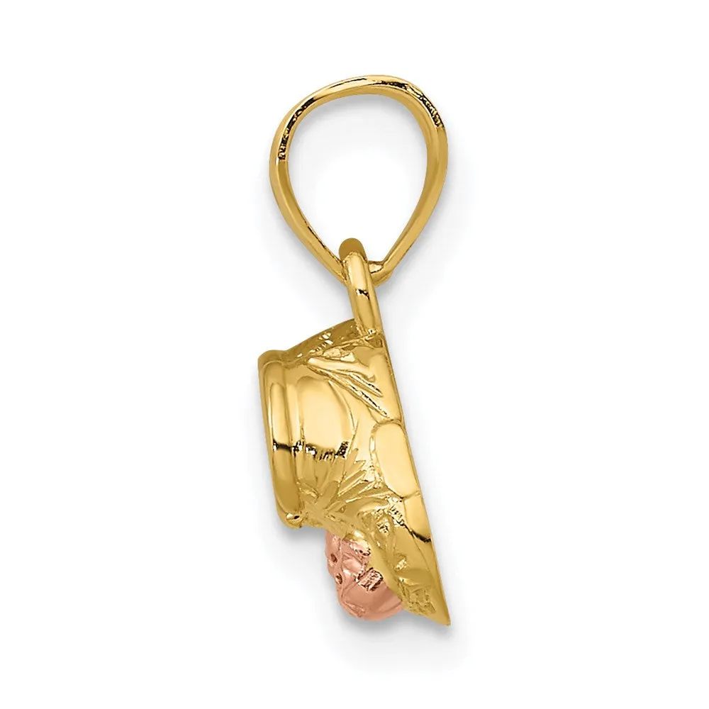 14k  3D Two-Tone Baby Booties w/ Teddy Bear Charm