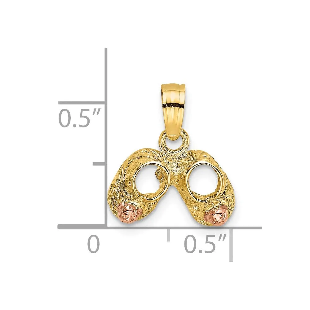 14k  3D Two-Tone Baby Booties w/ Teddy Bear Charm