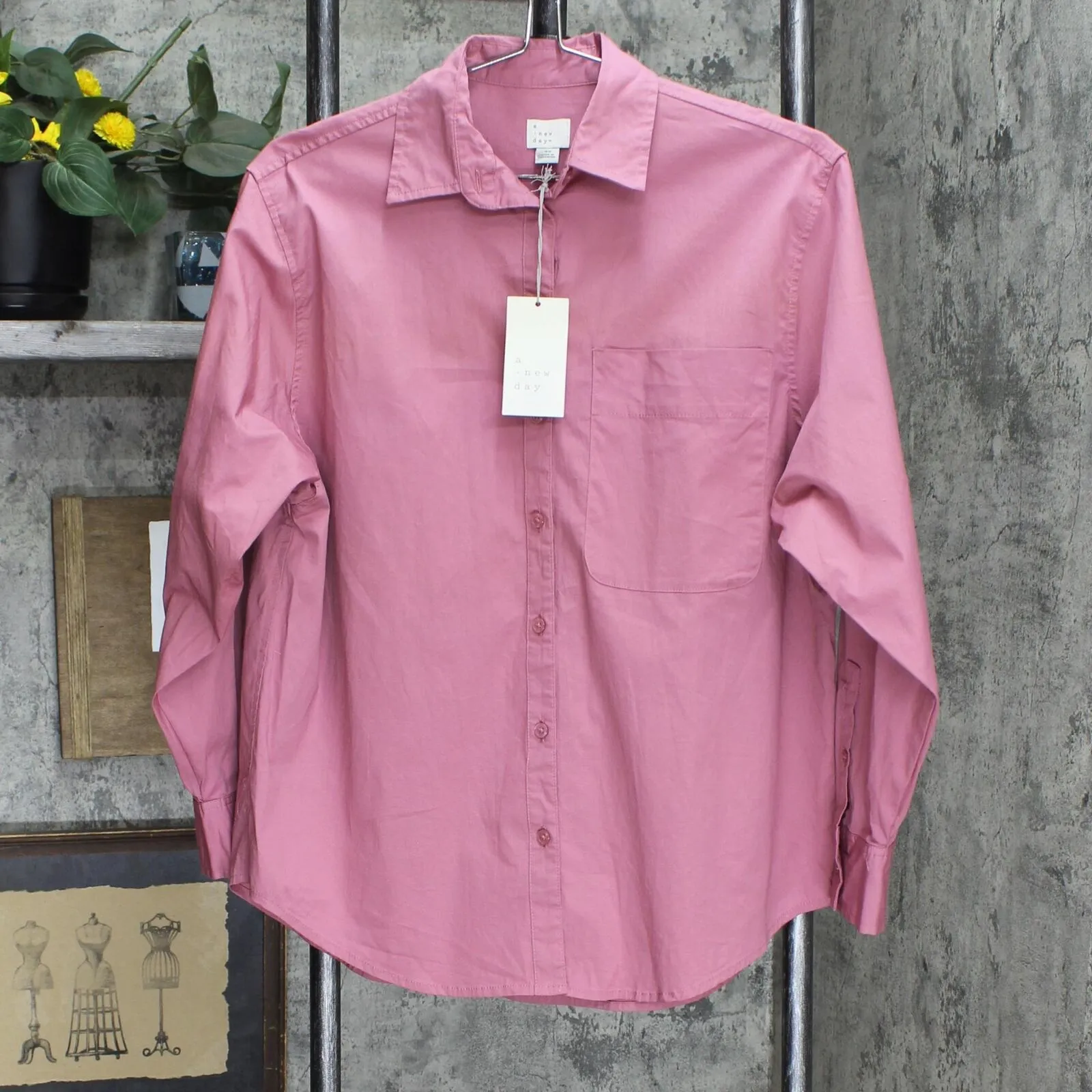 A New Day Women's Long Sleeve Oversized Button-Down Boyfriend Shirt K9867