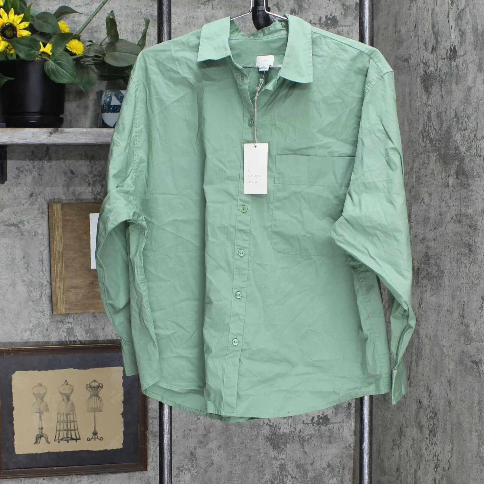 A New Day Women's Long Sleeve Oversized Button-Down Boyfriend Shirt K9867
