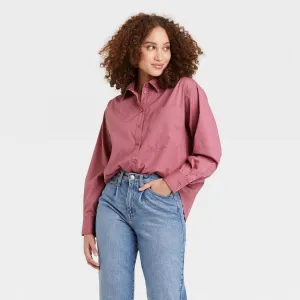 A New Day Women's Long Sleeve Oversized Button-Down Boyfriend Shirt K9867