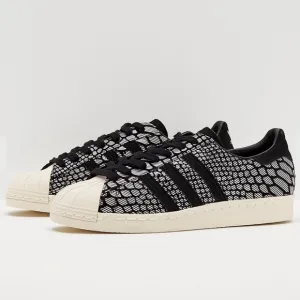 Adidas Superstar 80s Printed Sneakers Snakeskin Print Leather Suede Black White