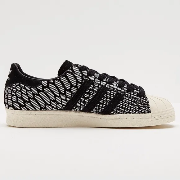 Adidas Superstar 80s Printed Sneakers Snakeskin Print Leather Suede Black White