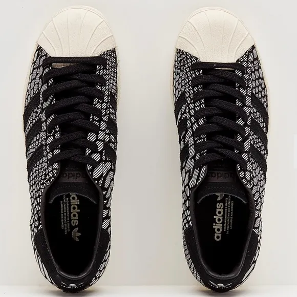 Adidas Superstar 80s Printed Sneakers Snakeskin Print Leather Suede Black White