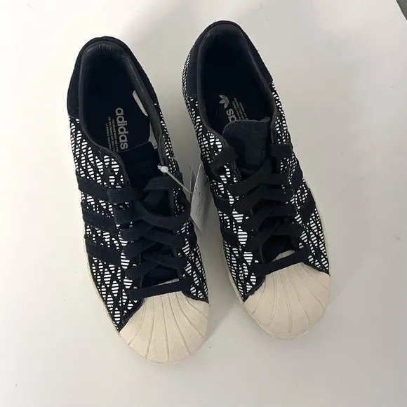 Adidas Superstar 80s Printed Sneakers Snakeskin Print Leather Suede Black White