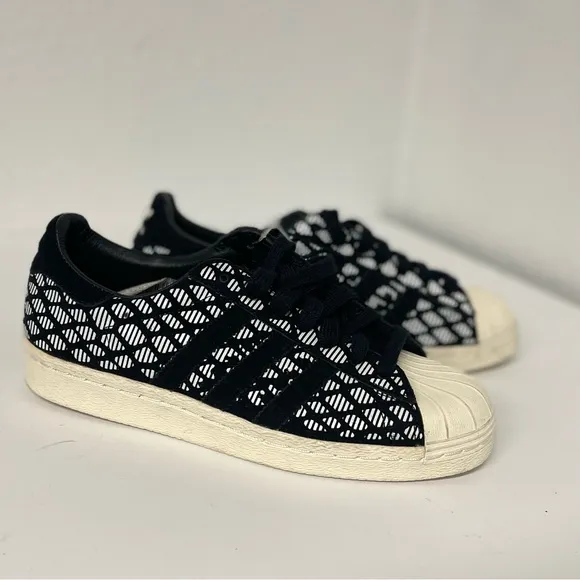 Adidas Superstar 80s Printed Sneakers Snakeskin Print Leather Suede Black White