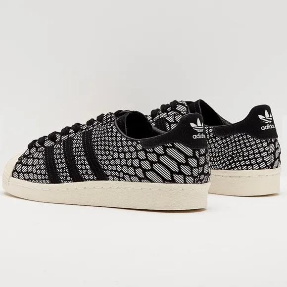 Adidas Superstar 80s Printed Sneakers Snakeskin Print Leather Suede Black White