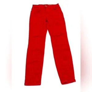 Anthropologie Pilcro Letterpress High Rise Skinny Red Pattern Jean Size 25P