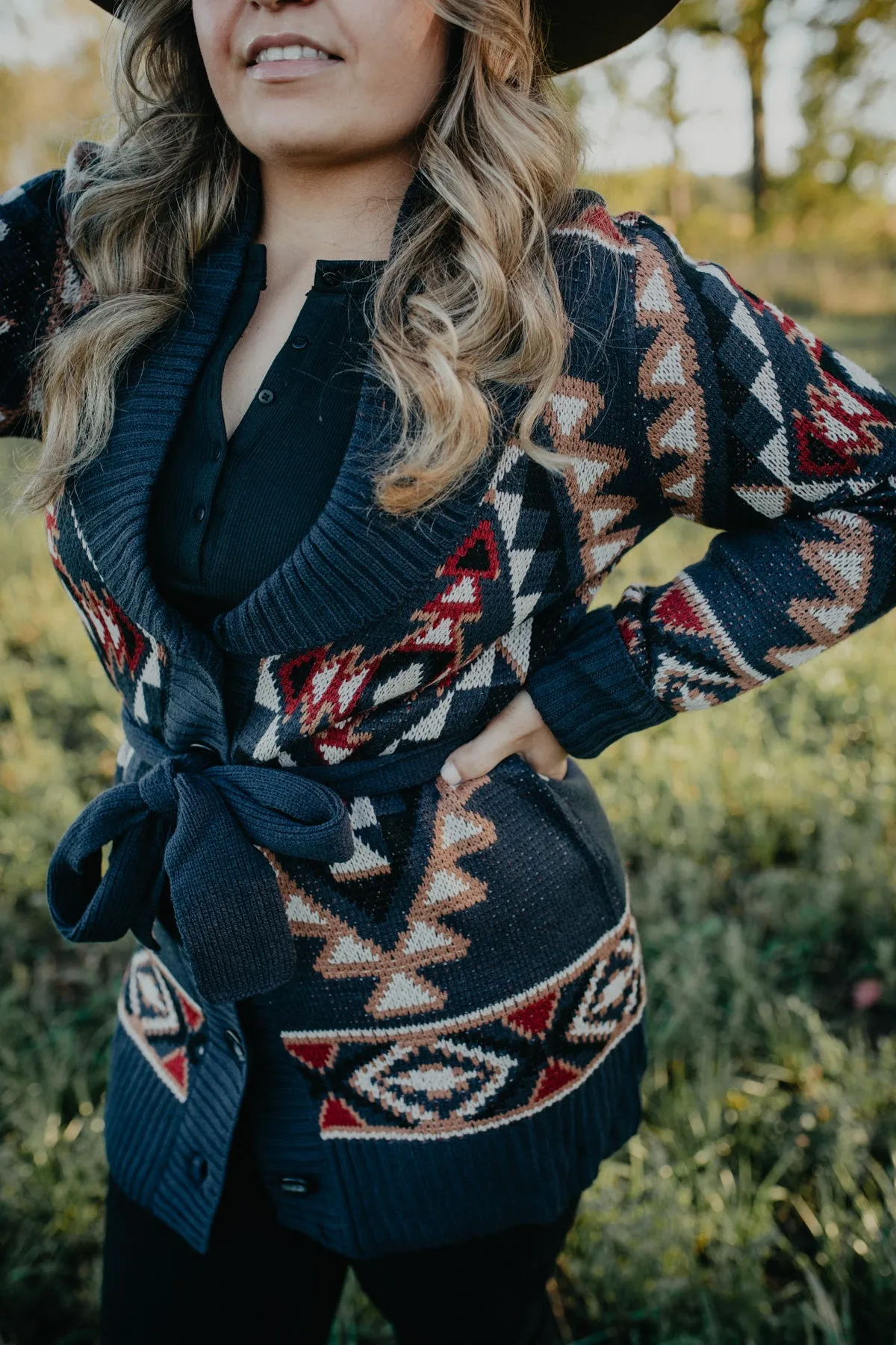 'Arizona' Aztec Cardigan with Waist Tie (S ONLY)
