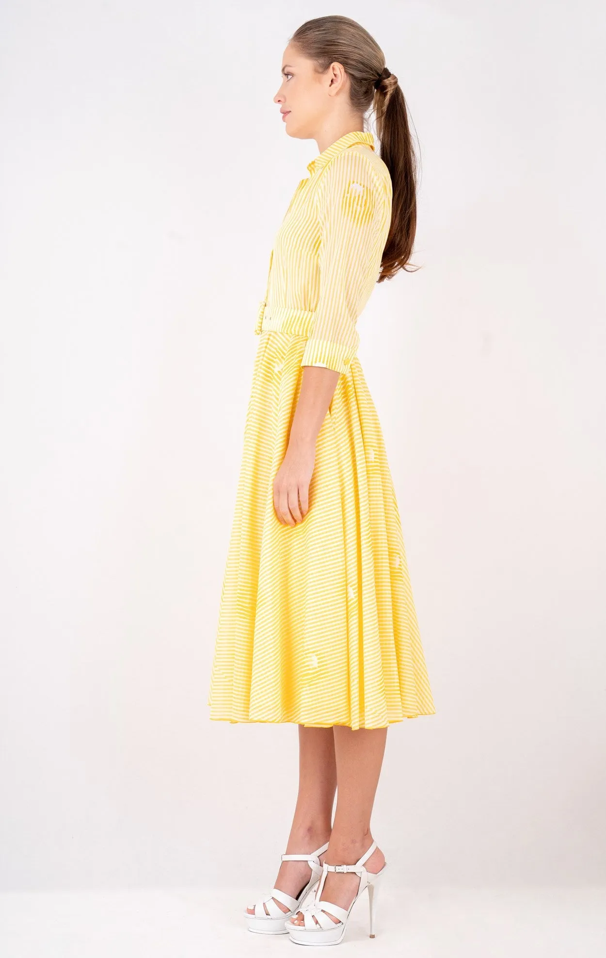 Aster Dress Shirt Collar 3/4 Sleeve Midi Length Cotton Musola (Oxford Stripe Small)