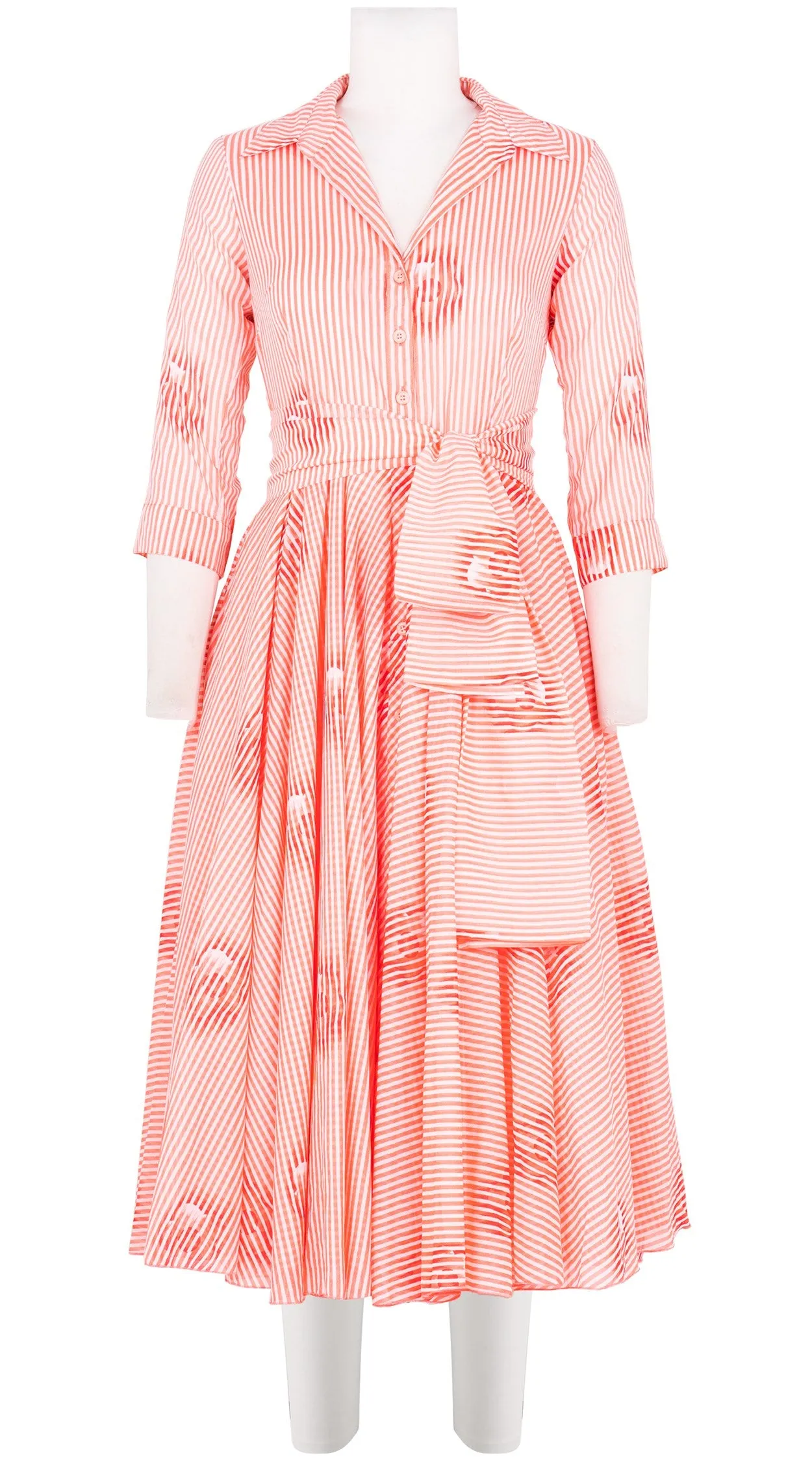Aster Dress Shirt Collar 3/4 Sleeve Midi Length Cotton Musola (Oxford Stripe Small)