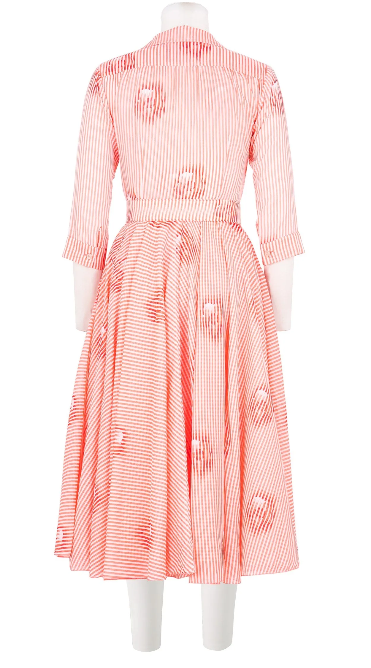 Aster Dress Shirt Collar 3/4 Sleeve Midi Length Cotton Musola (Oxford Stripe Small)