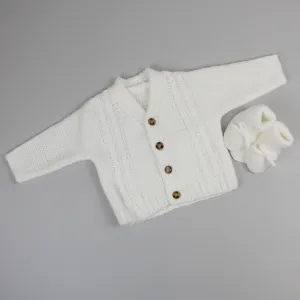 Baby White Chunky Knit Cardigan with Booties