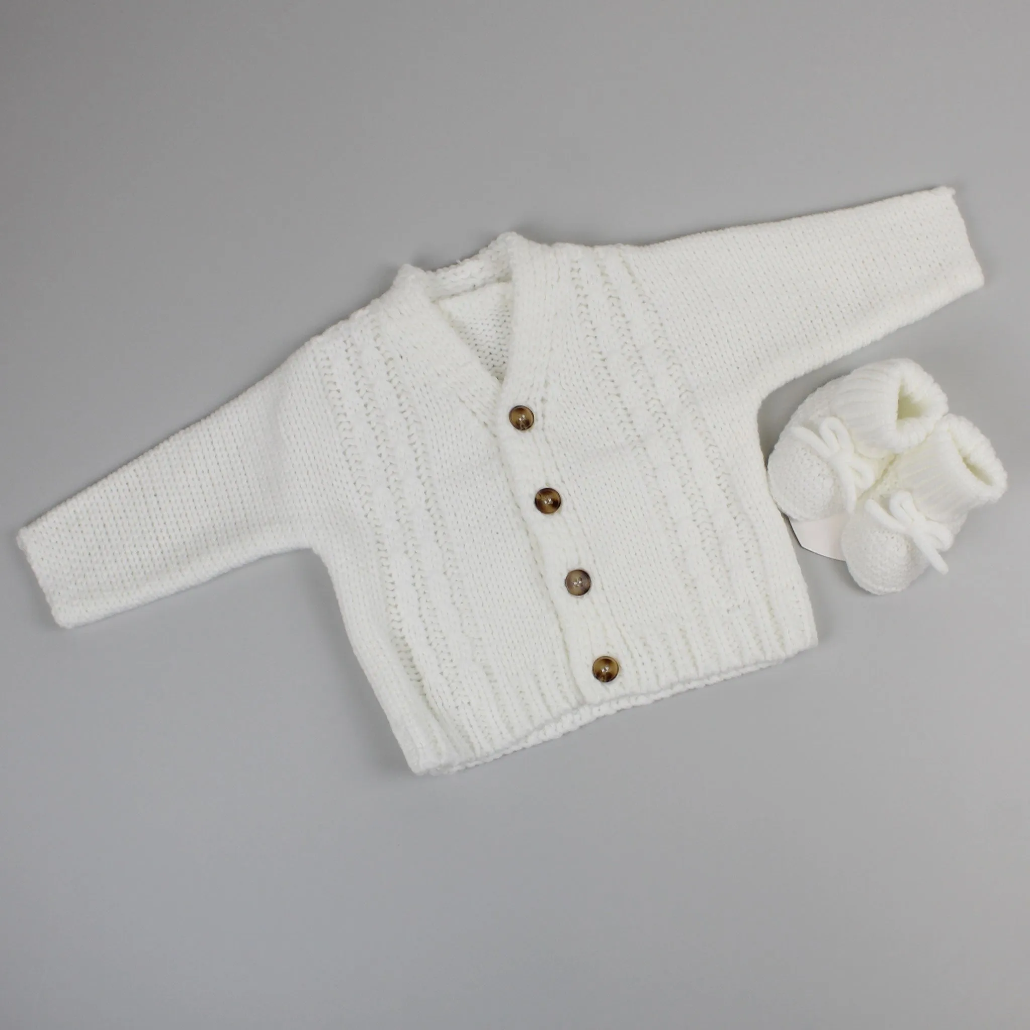 Baby White Chunky Knit Cardigan with Booties