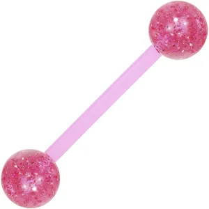 Bioplast Pink Glitter Barbell Tongue Ring