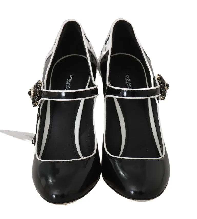 Black Mary Janes Crystals Leather Pumps