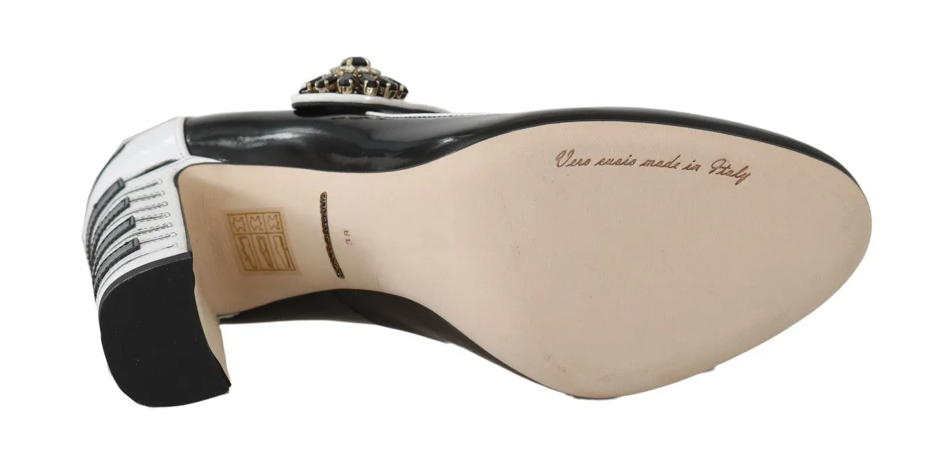 Black Mary Janes Crystals Leather Pumps