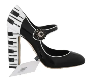 Black Mary Janes Crystals Leather Pumps
