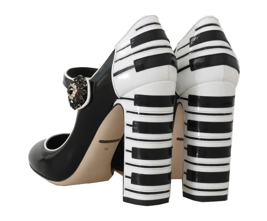 Black Mary Janes Crystals Leather Pumps