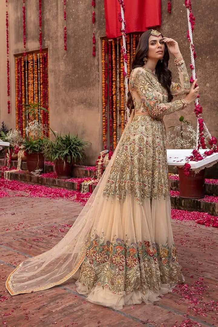 Bridal Peach Colour Maxi Dress with Lehenga #BN1037
