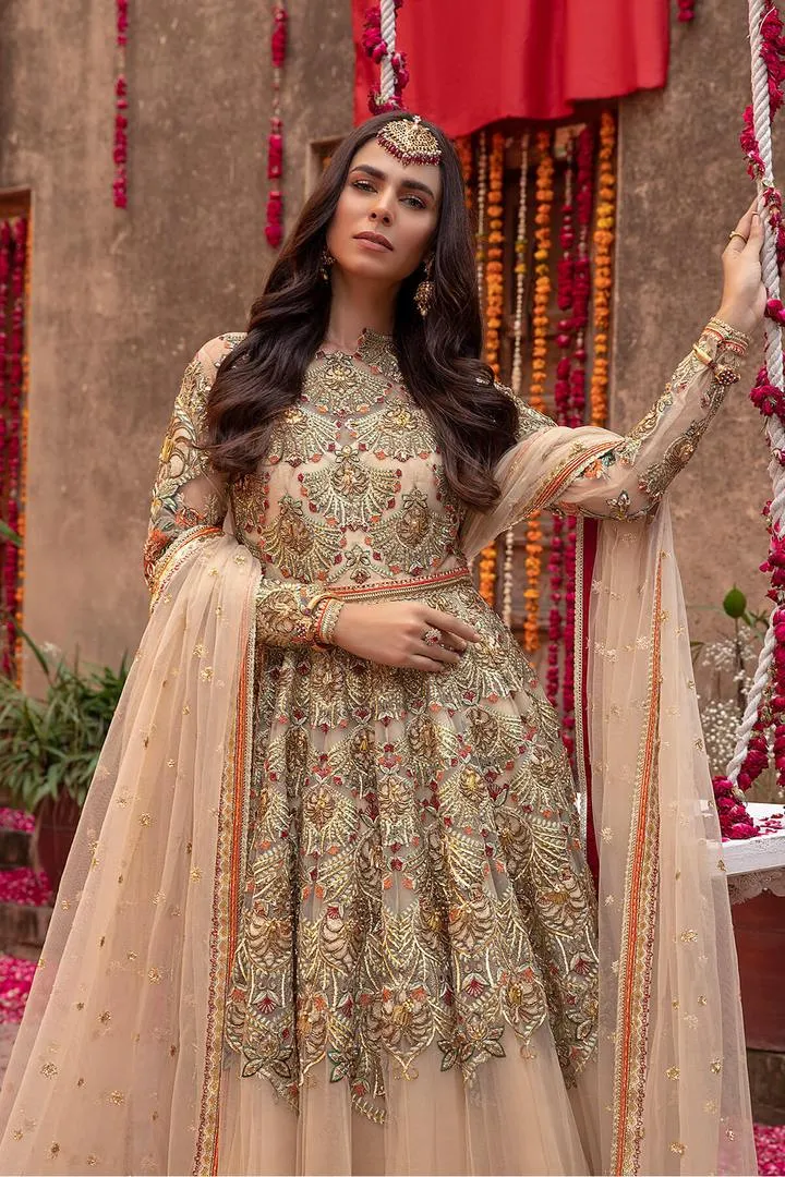 Bridal Peach Colour Maxi Dress with Lehenga #BN1037