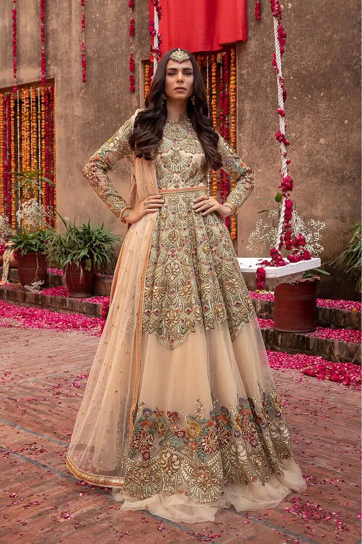 Bridal Peach Colour Maxi Dress with Lehenga #BN1037