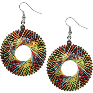 Brown Multicolor Woven Thread Hoop Earrings