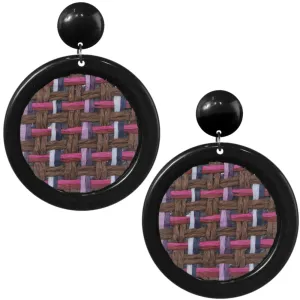 Brown Pink Woven Design Dangle Earrings