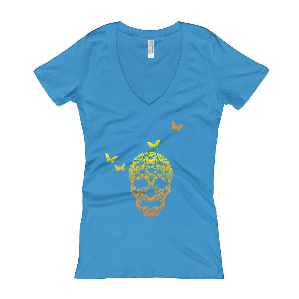 Butterfly Skull Fitted V-Neck T-Shirt