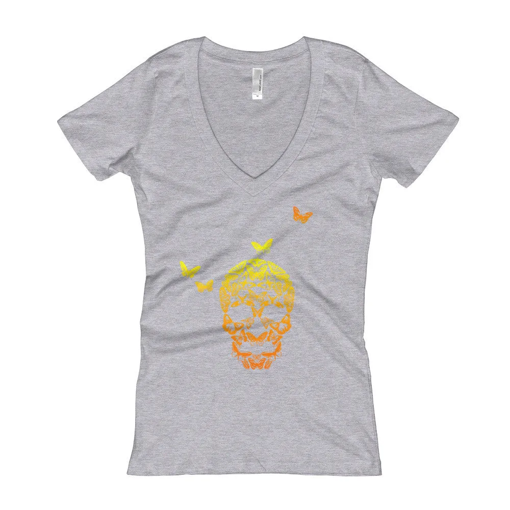 Butterfly Skull Fitted V-Neck T-Shirt