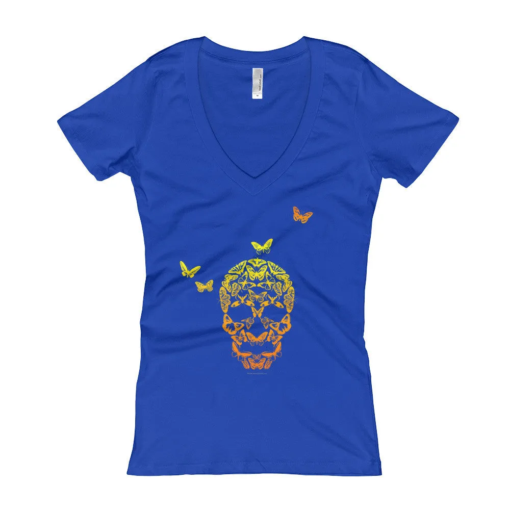 Butterfly Skull Fitted V-Neck T-Shirt