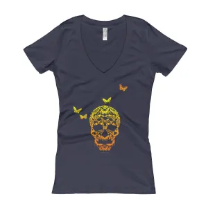Butterfly Skull Fitted V-Neck T-Shirt