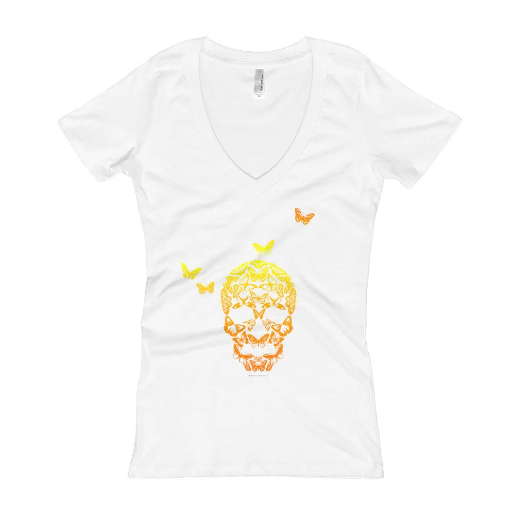 Butterfly Skull Fitted V-Neck T-Shirt