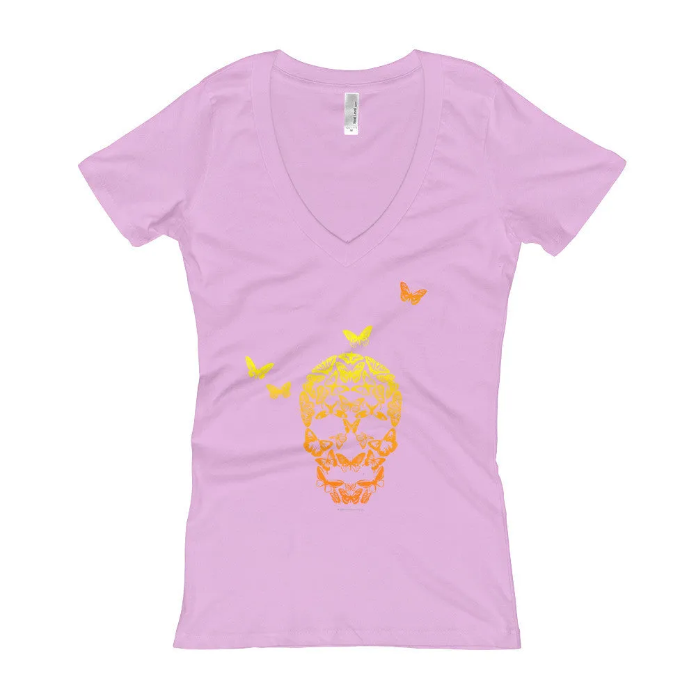 Butterfly Skull Fitted V-Neck T-Shirt