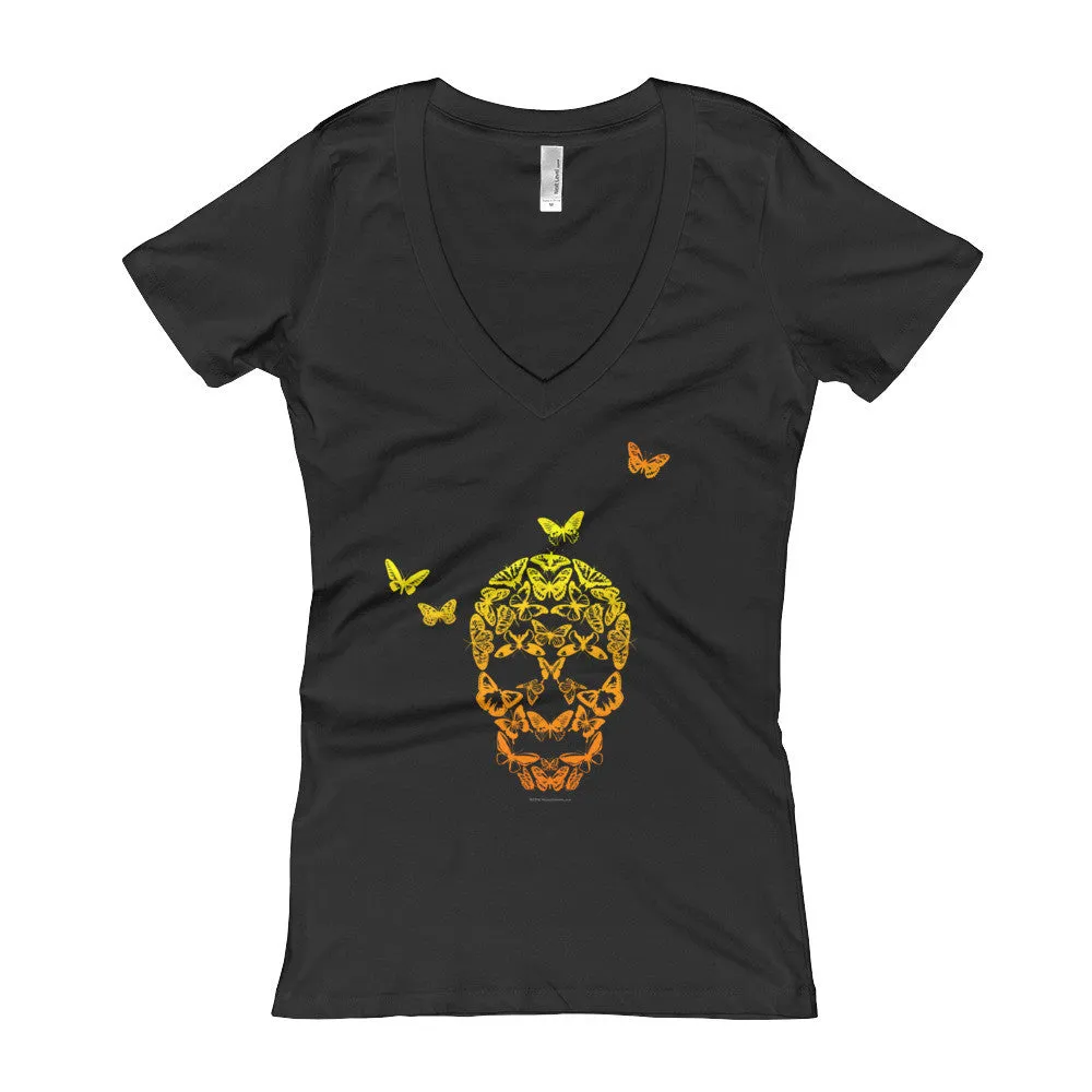 Butterfly Skull Fitted V-Neck T-Shirt