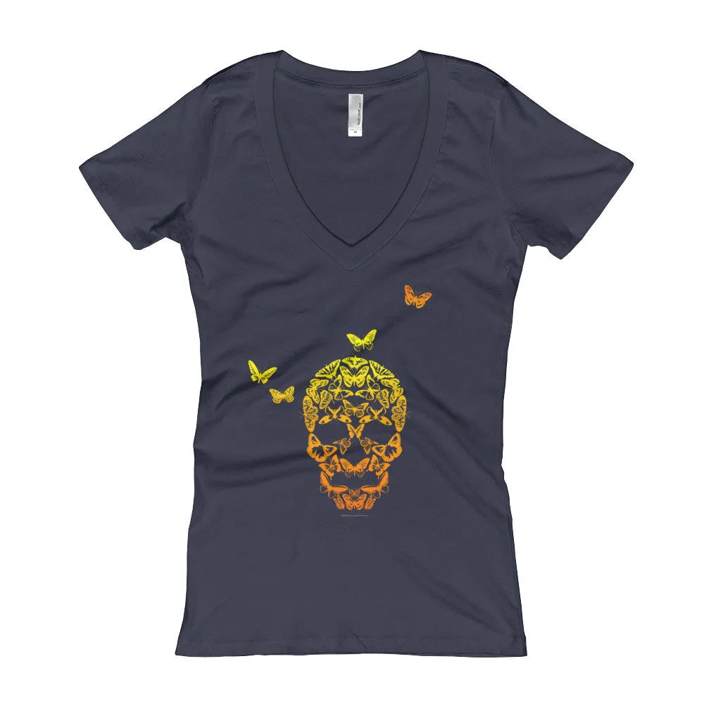 Butterfly Skull Fitted V-Neck T-Shirt