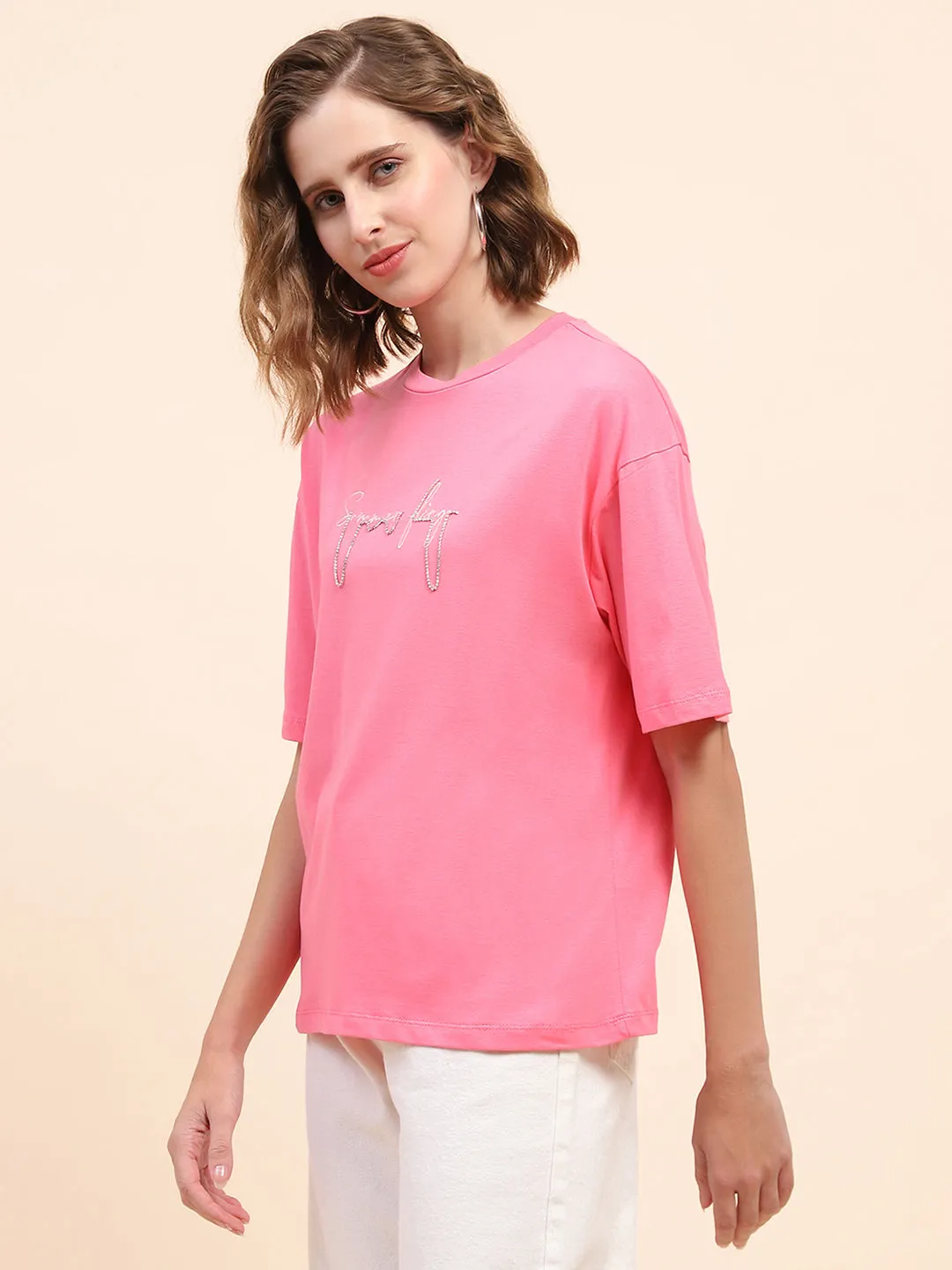 Camla Barcelona Typography Pink T-Shirt