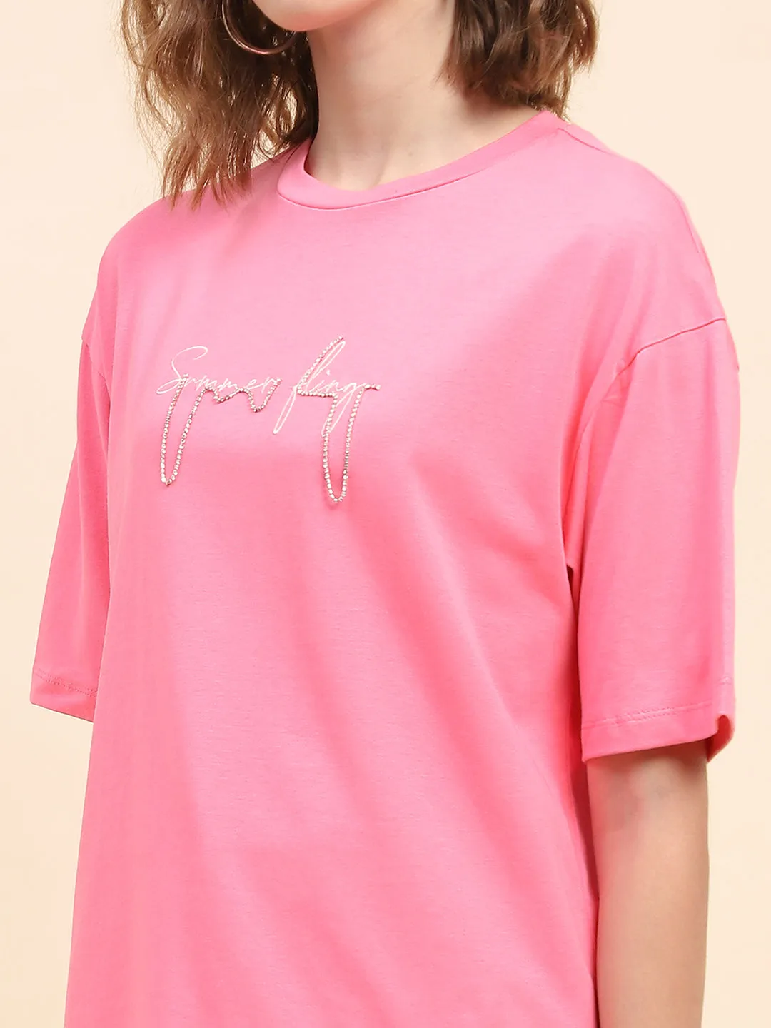 Camla Barcelona Typography Pink T-Shirt