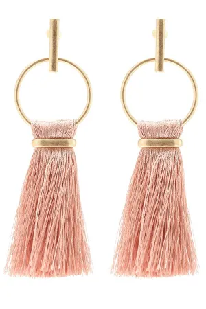Circle Ring Dangle Drop Tassel Post Earrings