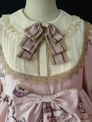 Classic Lolita Brooch Infanta Bows Floral Print Champagne Lolita Accessories