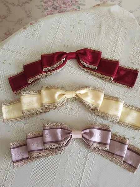 Classic Lolita Brooch Infanta Bows Floral Print Champagne Lolita Accessories