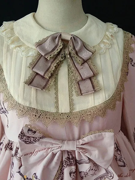 Classic Lolita Brooch Infanta Bows Floral Print Champagne Lolita Accessories