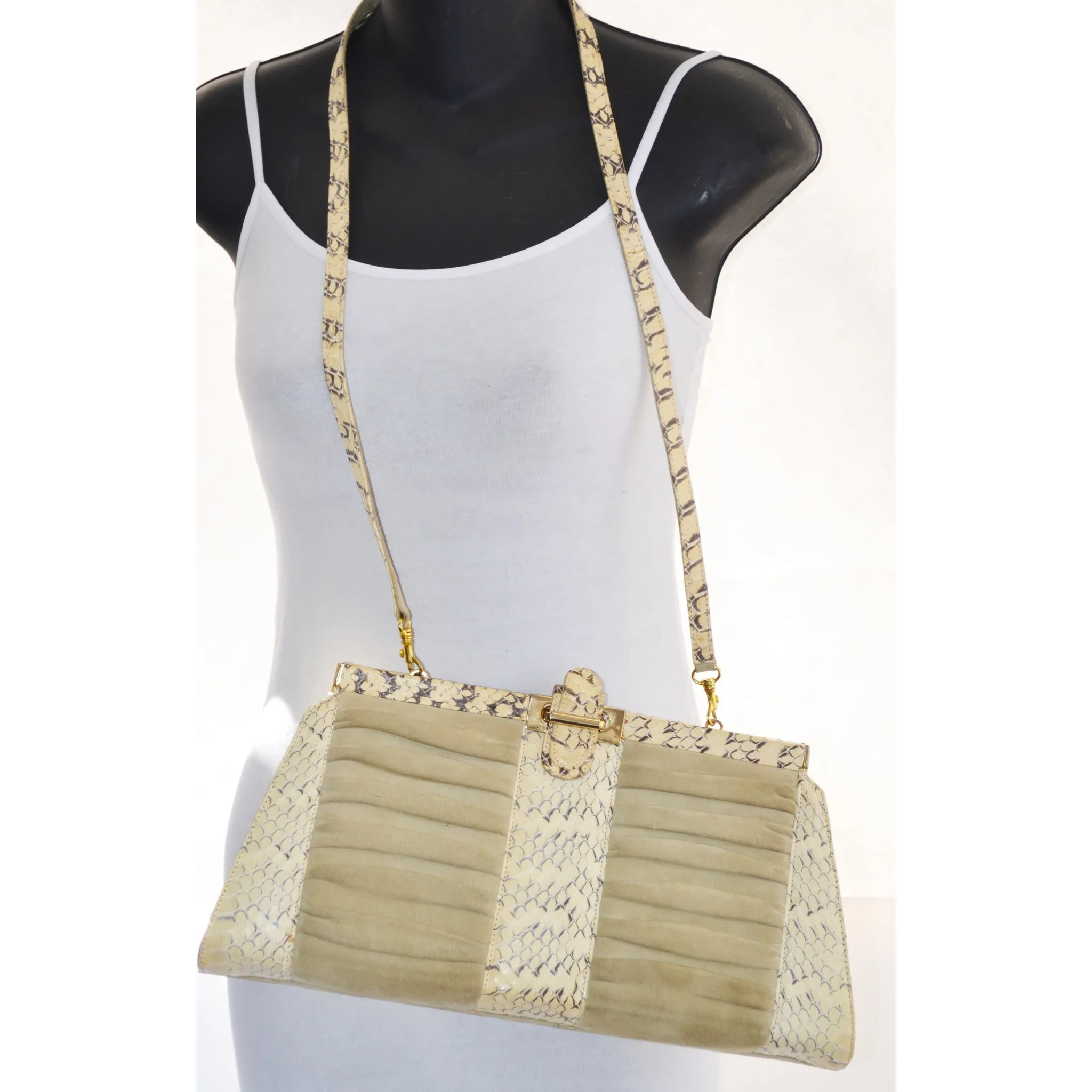 Cream Python Italian Purse By Battaglia - 1980's