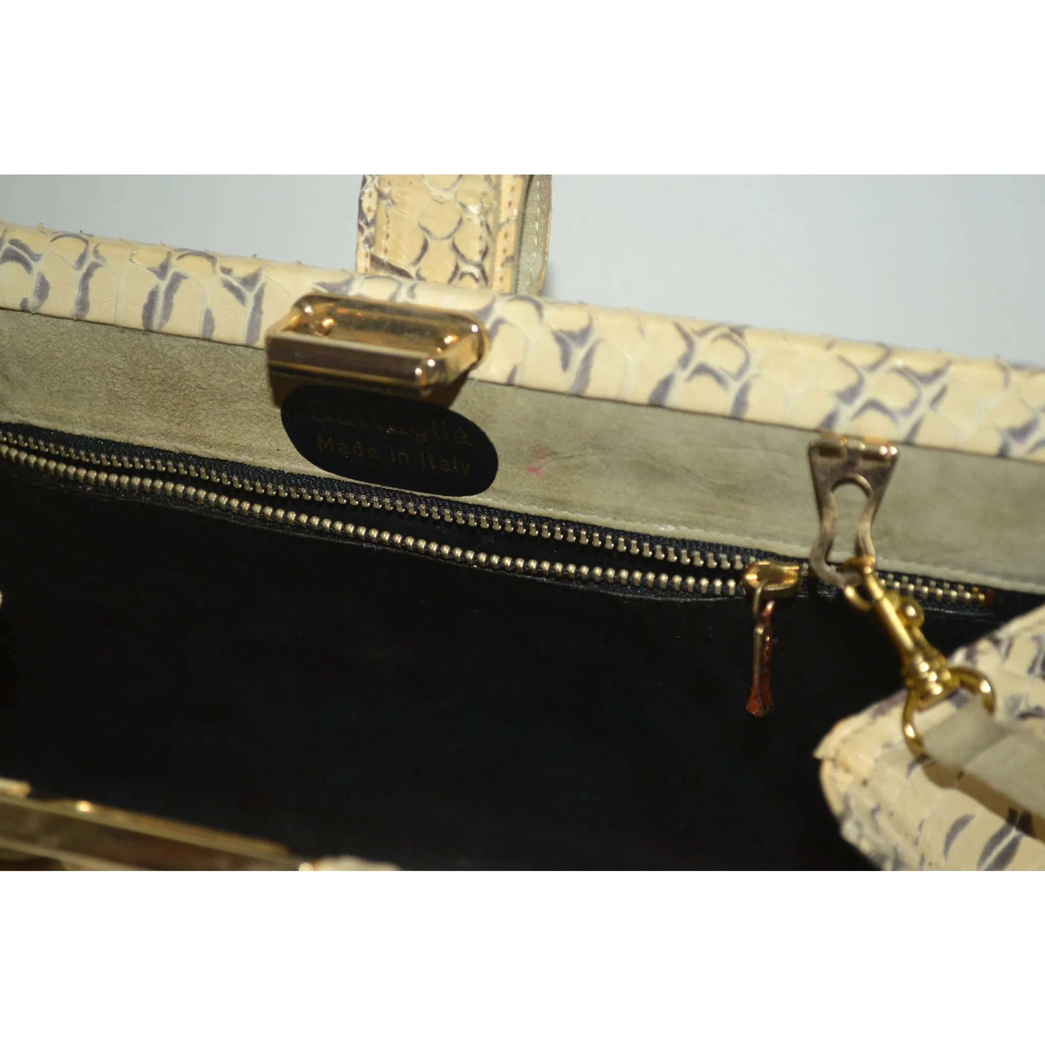 Cream Python Italian Purse By Battaglia - 1980's