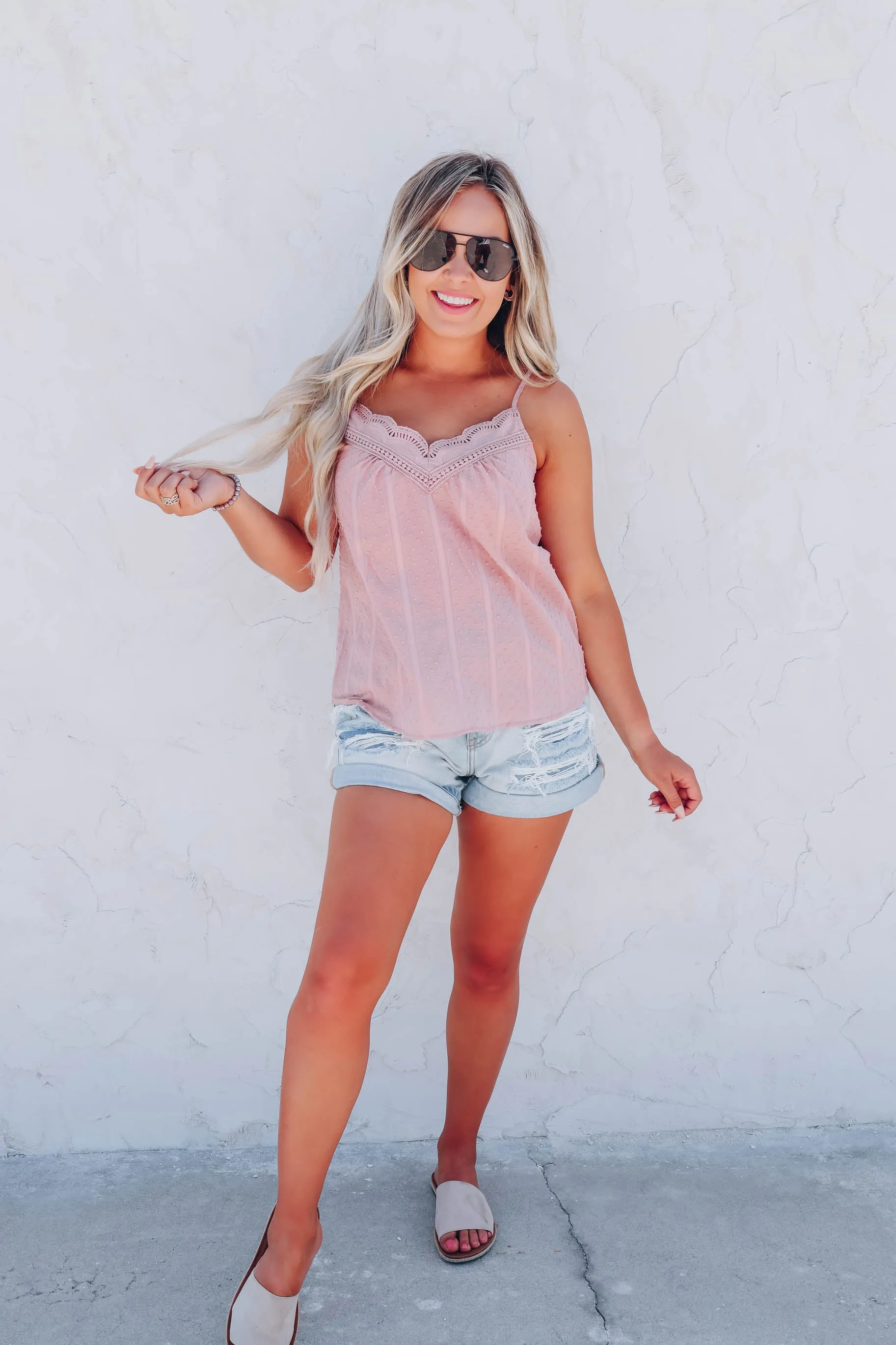 Dayna Cotton Lace Trim Top - Mauve