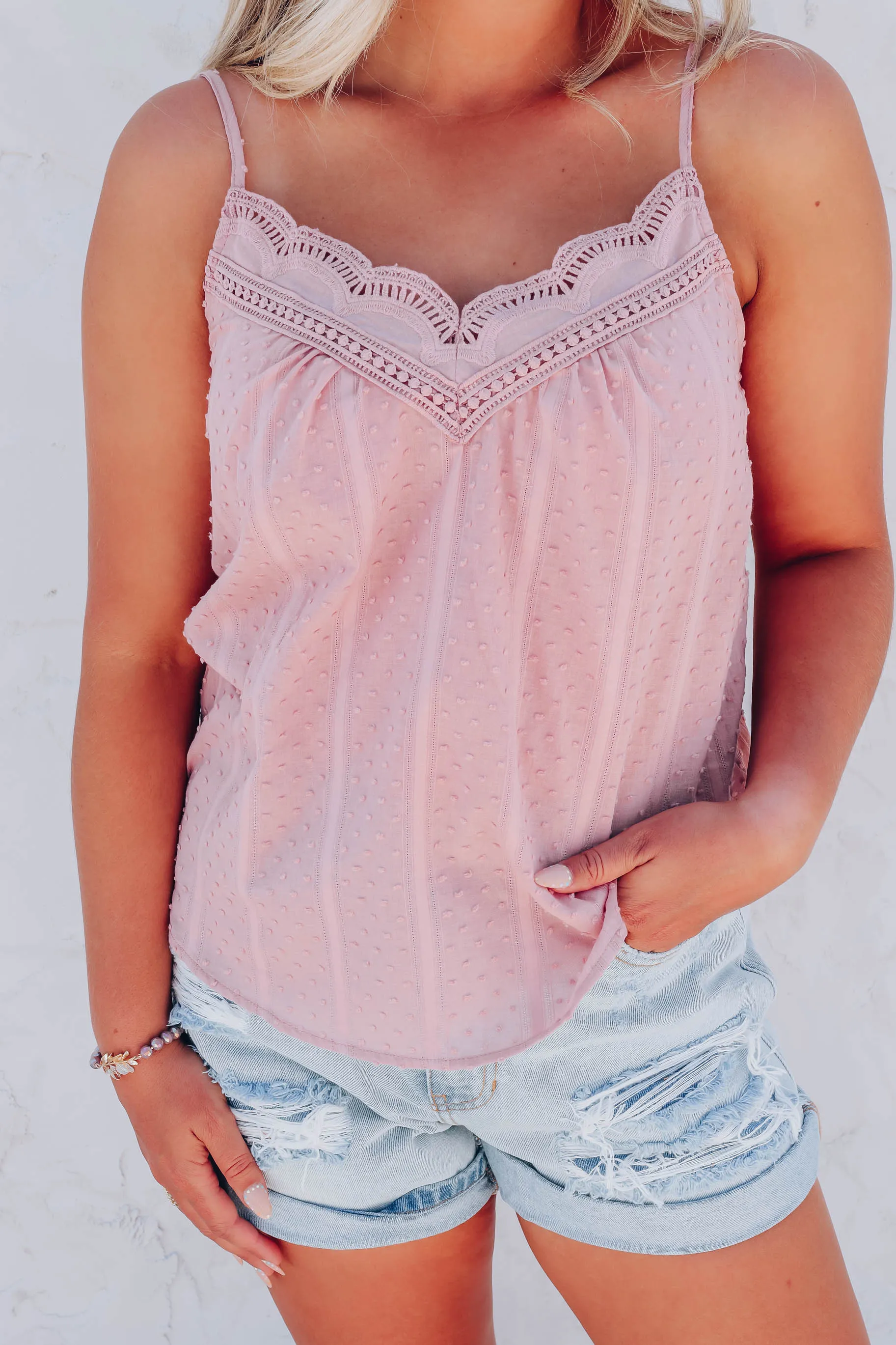 Dayna Cotton Lace Trim Top - Mauve