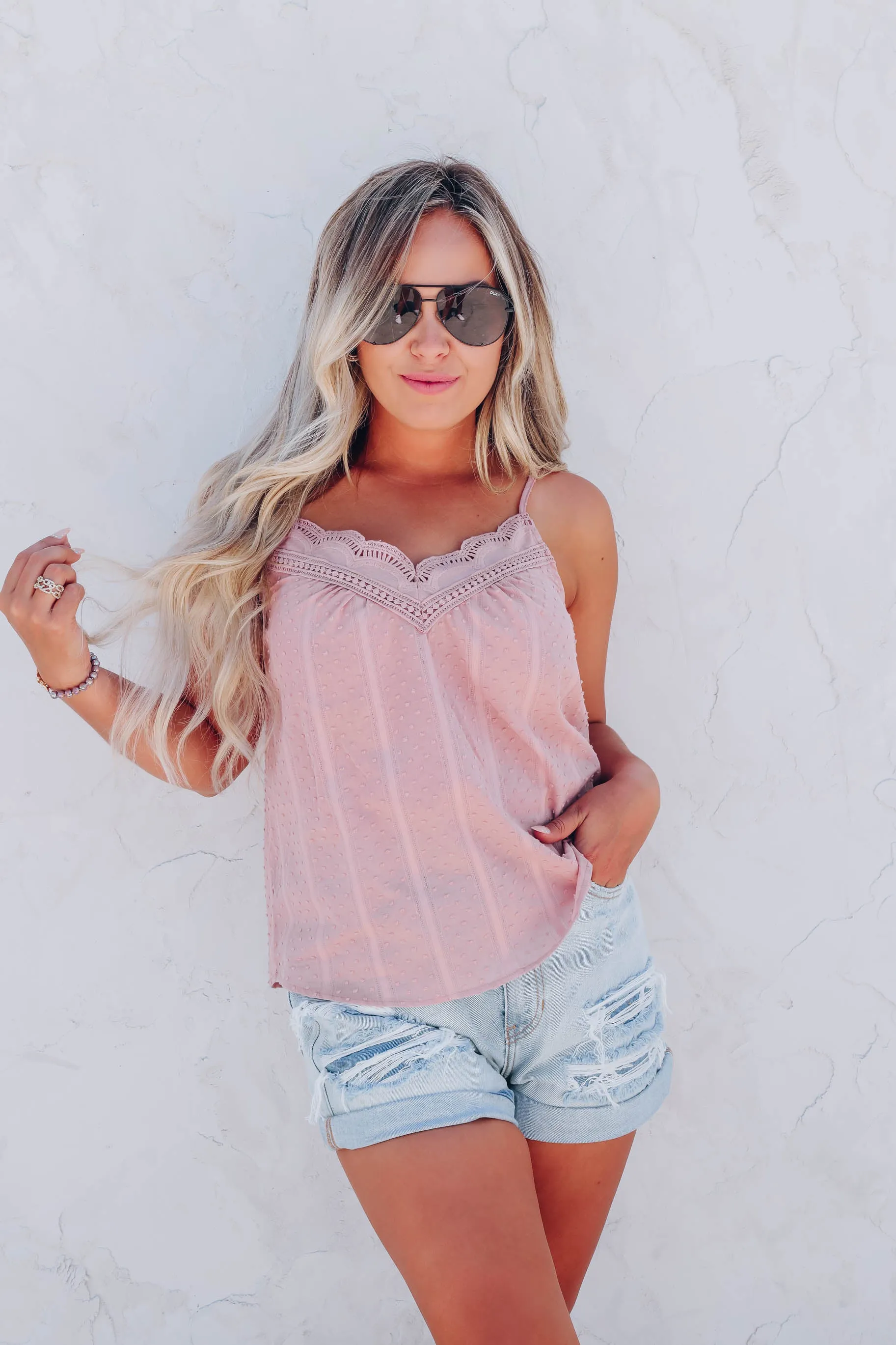 Dayna Cotton Lace Trim Top - Mauve