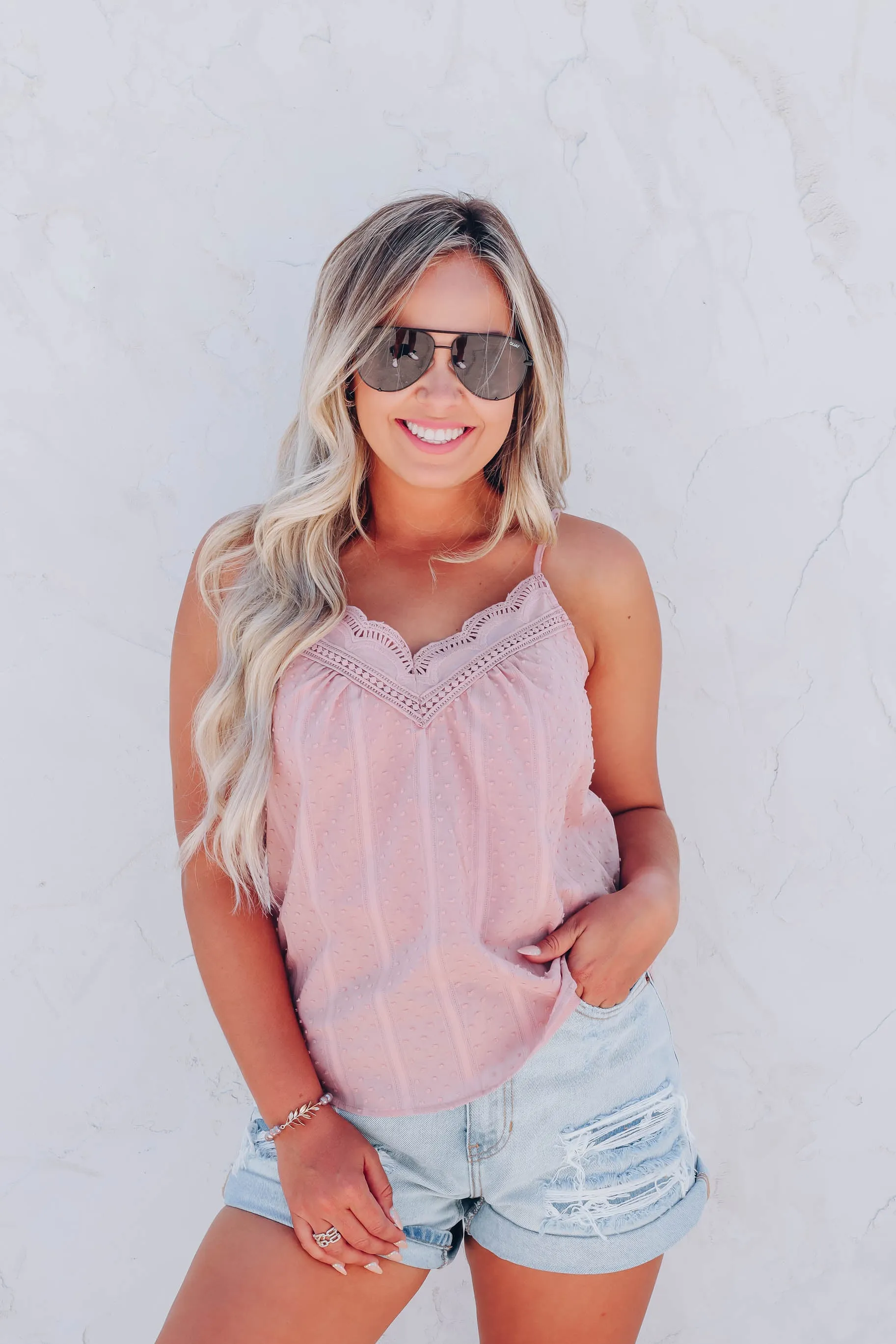 Dayna Cotton Lace Trim Top - Mauve