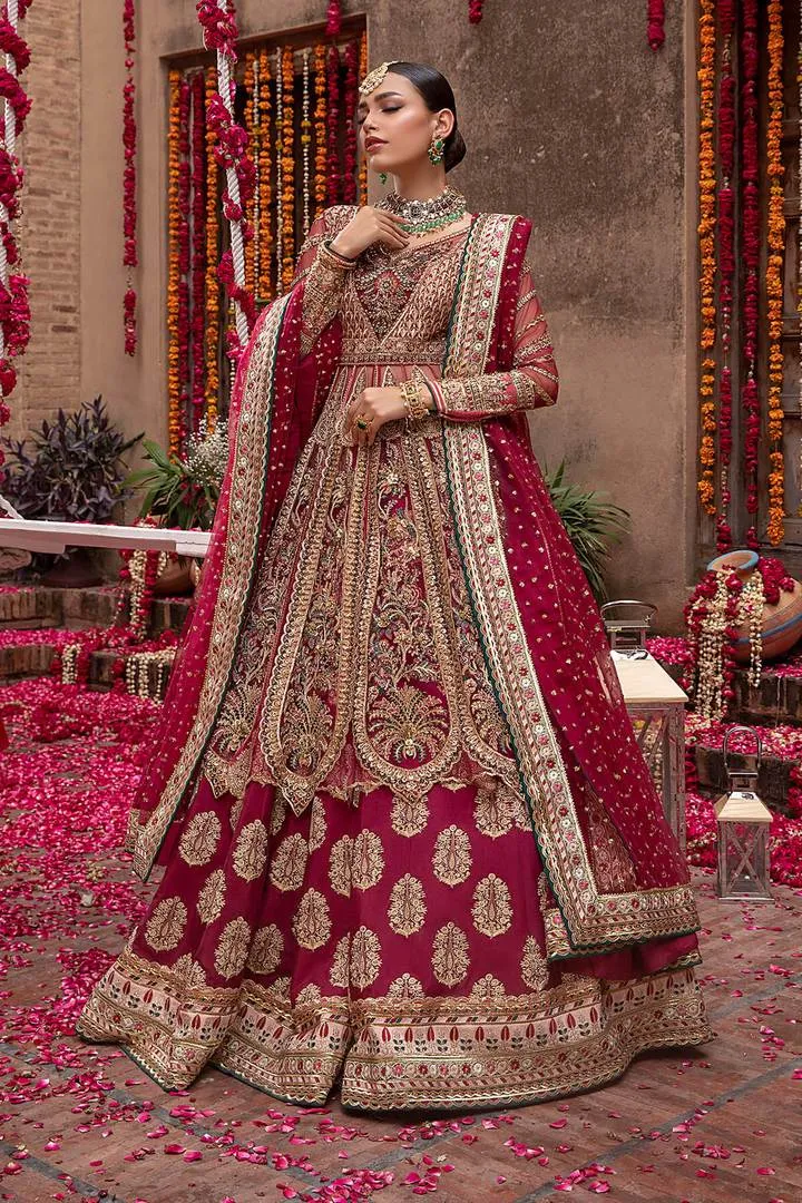Designer Bridal Red Embroidered Lehenga Frock #BN1036