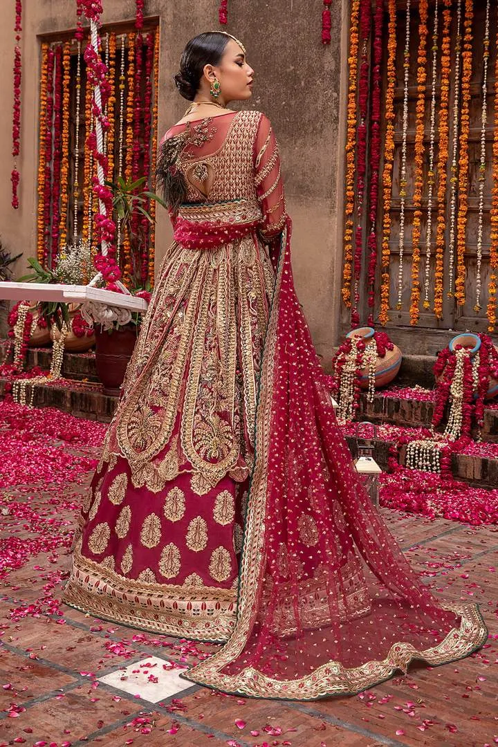 Designer Bridal Red Embroidered Lehenga Frock #BN1036